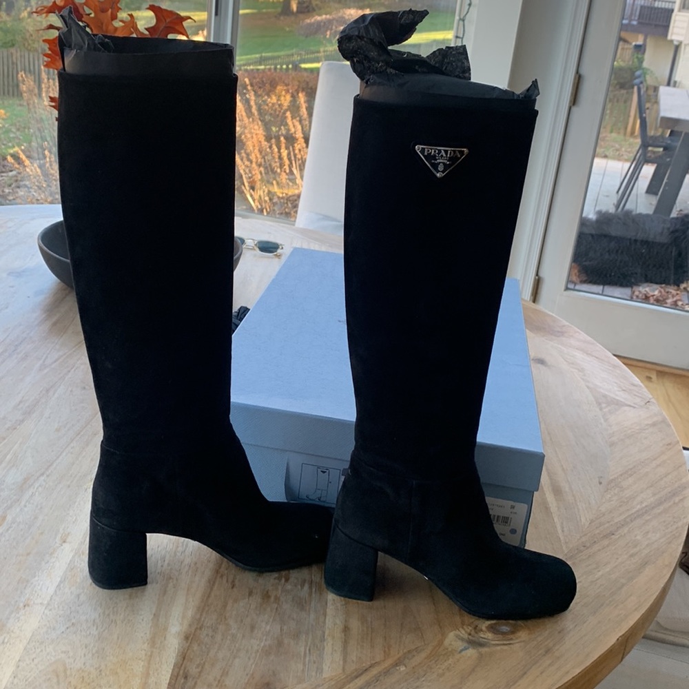 Tall Knee High Prada suede boots 55mm